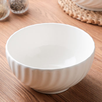 Chaozhou White Porcelain Floating Rice Salad Pure White Bowl Home Eating Soup Bowl Large Medium Small Bowl Multi-Size Bowl