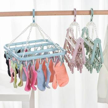 32-Clip Multi-Functional Drying Rack with Multiple Heads, Plastic Clips for Underwear, Socks, and Clothes Drying Rack