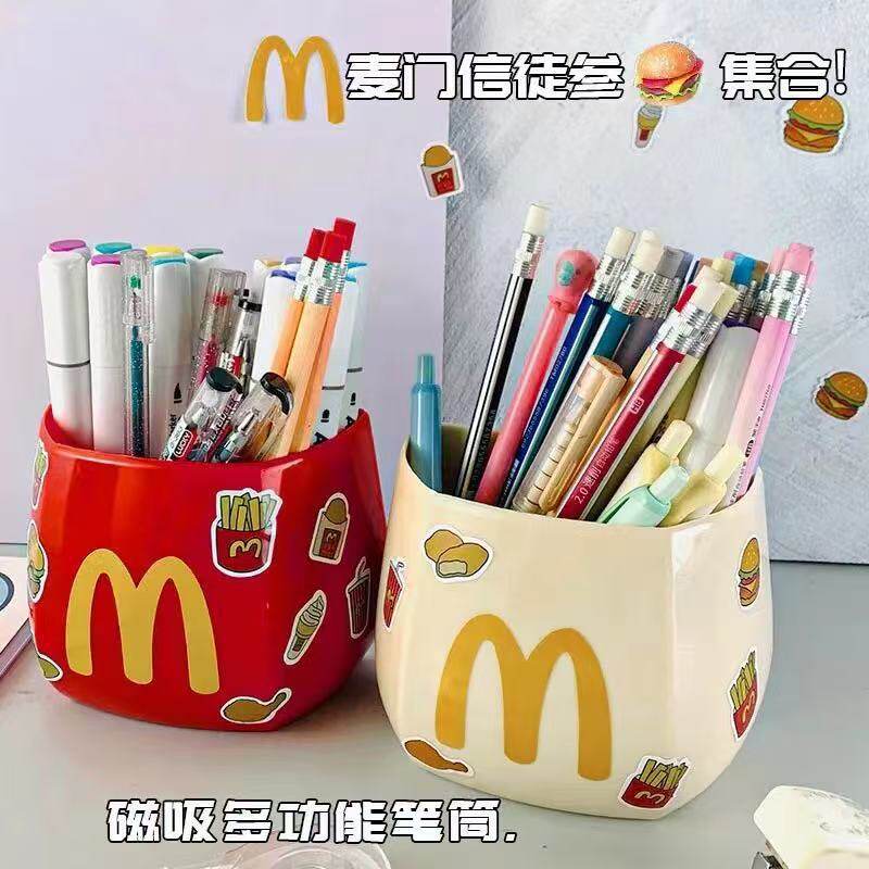 Madadang Magnetic Absorption Storage Box Household Refrigerator Multi-function Storage Sticker Cute French Fries Sealing Clip Ornaments Pen Cartridge