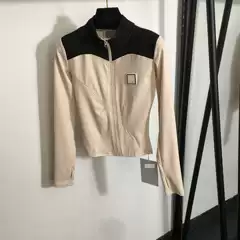 Shenzhen New Vintage-Style Chanel-Inspired Logo Screen-Printed Slim-Fit Color-Block Fingerless Long-Sleeve Yoga Top Sports Shirt