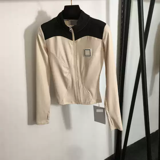 Shenzhen New Vintage-Style Chanel-Inspired Logo Screen-Printed Slim-Fit Color-Block Fingerless Long-Sleeve Yoga Top Sports Shirt