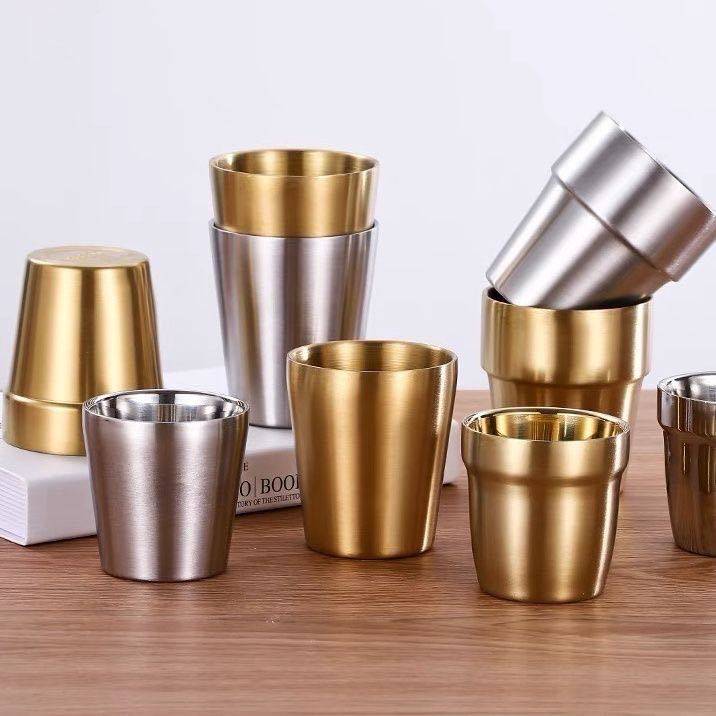 304 Stainless Steel Double-Layer Water Cup, Beer Cup, Hotel Small Tea Cup, Beverage Cup, Korean-Style Dining Cup, Red Wine Cup