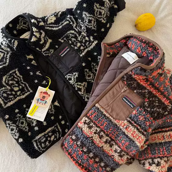 26 Winter Collection: Fair Isle Lambswool-Lined Cotton Jacket for Boys and Girls, Thickened Fleece-Lined Cotton Coat