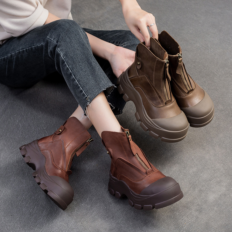 (Mới) Mã B2750 Giá 2670K: Giày Boot Cổ Thấp Nữ Jiaime Hàng Mùa Xuân Thu Đông Phong Cách Âu Mỹ Đế Cao Giày Dép Nữ Chất Liệu Da Bò G06 Sản Phẩm Mới, (Miễn Phí Vận Chuyển Toàn Quốc).