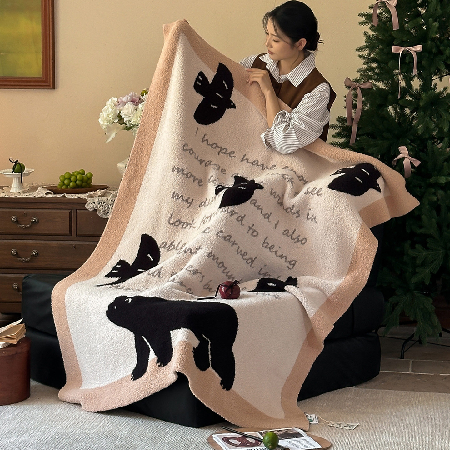 Class a Knitted Blanket Half Velvet Blanket Sofa Cover Blanket Leisure Office Nap Nap Blanket Decorative Warm Blanket
