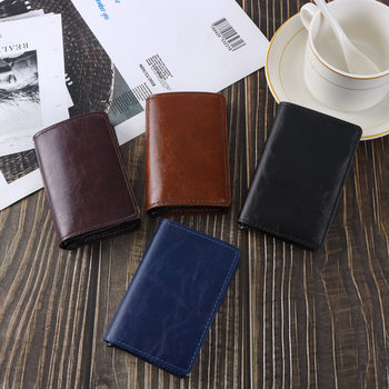 2025 New Retro Crazy Horse Leather Card Holder Men's Business Short Folding Rfid Anti-Magnetic Anti-Theft Full Genuine Leather Card Holder
