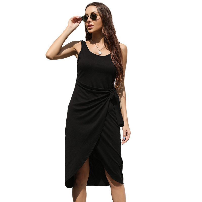 Summer Womens Black Dress Sleeveless Irregular Hem Sexy Design Perfect for Parties and Events Wholesale Available