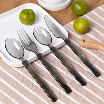 Disposable knife, fork and spoon translucent tableware set upscale hotel club selection thick black and white two-color spoon