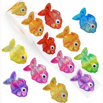 500 Stickers/Roll Cartoon Animal Colorful Fish Laser Self-Adhesive Sticker Label Sealing Sticker