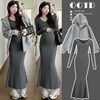Maternity Dress Set Autumn Hot Mom Knitted Slim Fishtail Skirt + Loose Cardigan Sweatshirt Two-Piece Set
