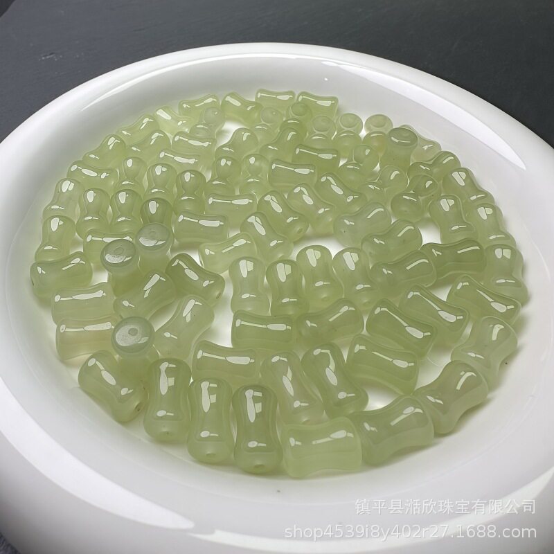 Manufacturer Wholesale Selection of Hetian Jade Grape Flesh Clear Water Bamboo Joint Through-Hole Small Chain DIY Semi-Finished Products