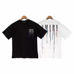 Correct Version 2022 Early Spring Amiri Paint Drop Core Logo Crewneck T-Shirt High Street Couples Same Style Loose Short Sleeve