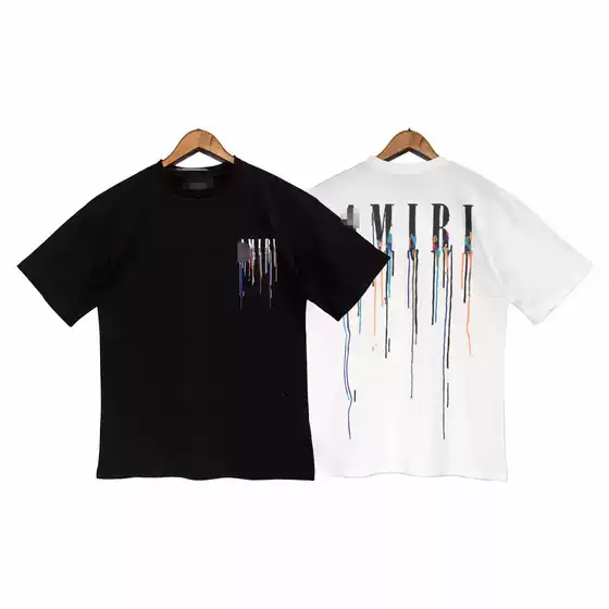 Correct Version 2022 Early Spring Amiri Paint Drop Core Logo Crewneck T-Shirt High Street Couples Same Style Loose Short Sleeve