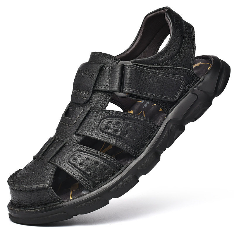 Dép Sandal Nam Da Bò Thể Thao Đi Biển Chiều Cao Đế Khoảng 3cm Màu Nâu