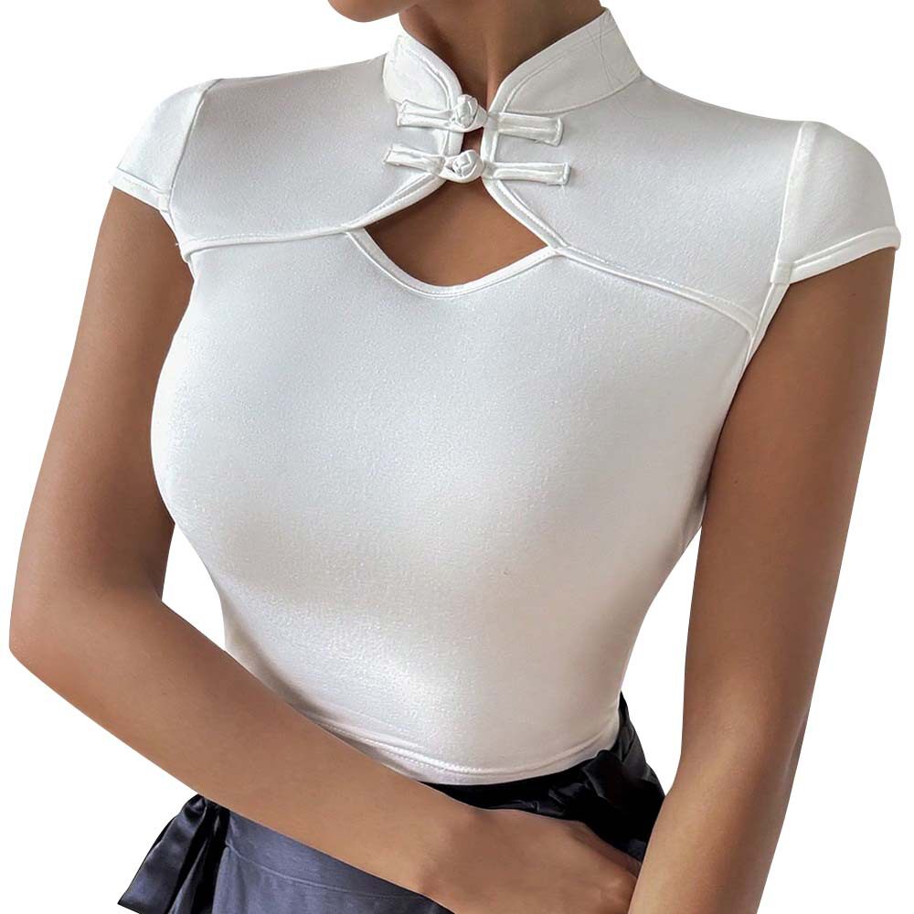 Womens Short Sleeve T Shirt Slim Fit Chinese Knot Design Elegant Style Perfect for Casual Wear Wholesale Available