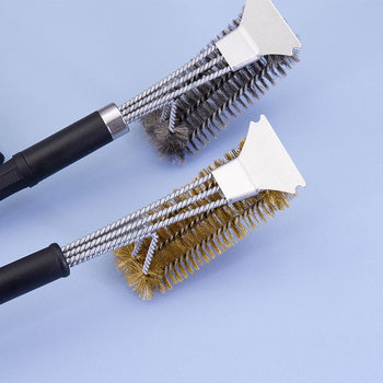Stainless Steel BBQ Detachable Barbecue with Shovel Four-head Barbecue Brush Wire Brush Outdoor Oven Grill Cleaning Brush Grill