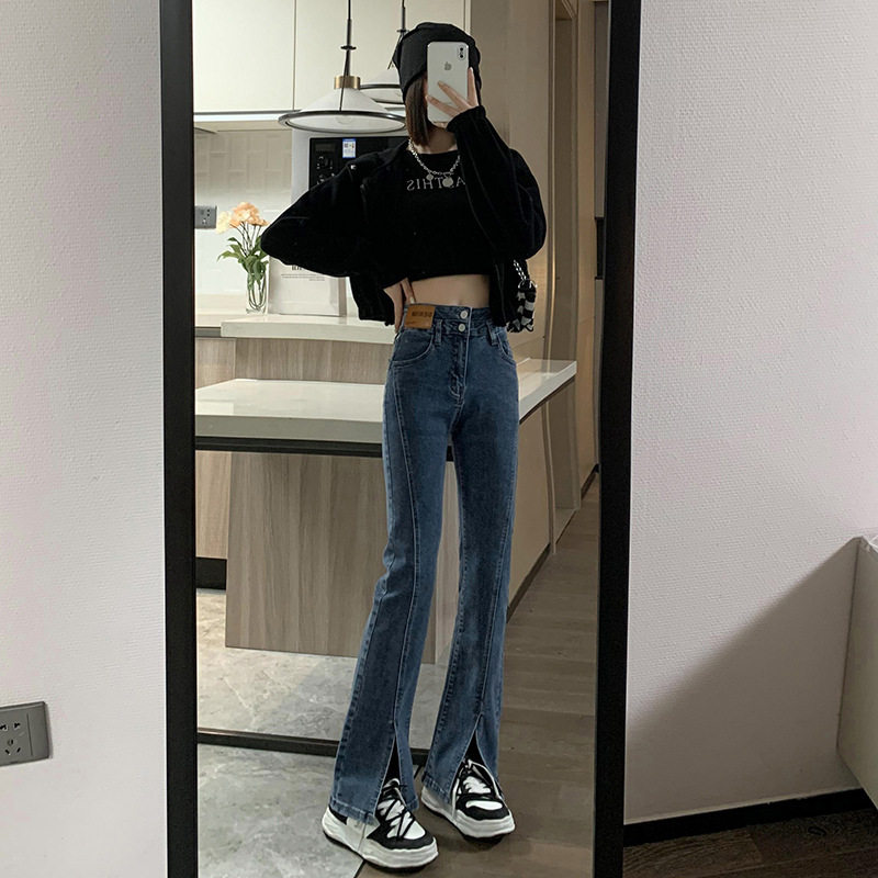 High Waisted Flared Jeans for Women Slim Fit Split Hem Versatile Style Autumn Winter Fashion Wholesale Available