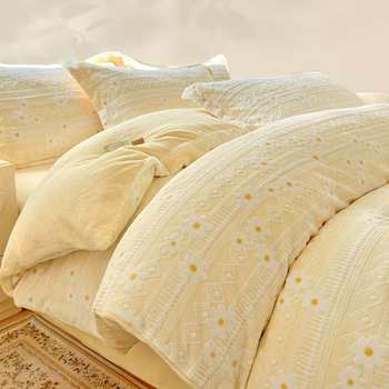 Double-Sided Milk Velvet Bed Four-Piece Set Flannel Coral Velvet Quilt Cover 2025 New Autumn and Winter Thickeneded Bed Bed Sheets Three-Piece Set