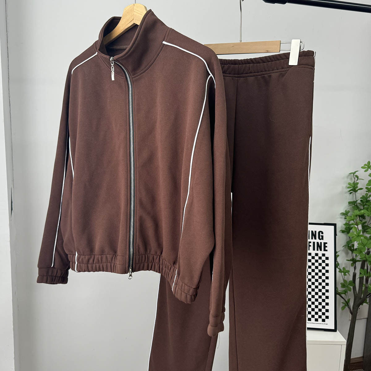 Womens Batwing Sleeve Zip Up Cotton Sweatshirt Set Solid Color Loose Fit Athletic Style Wholesale Available
