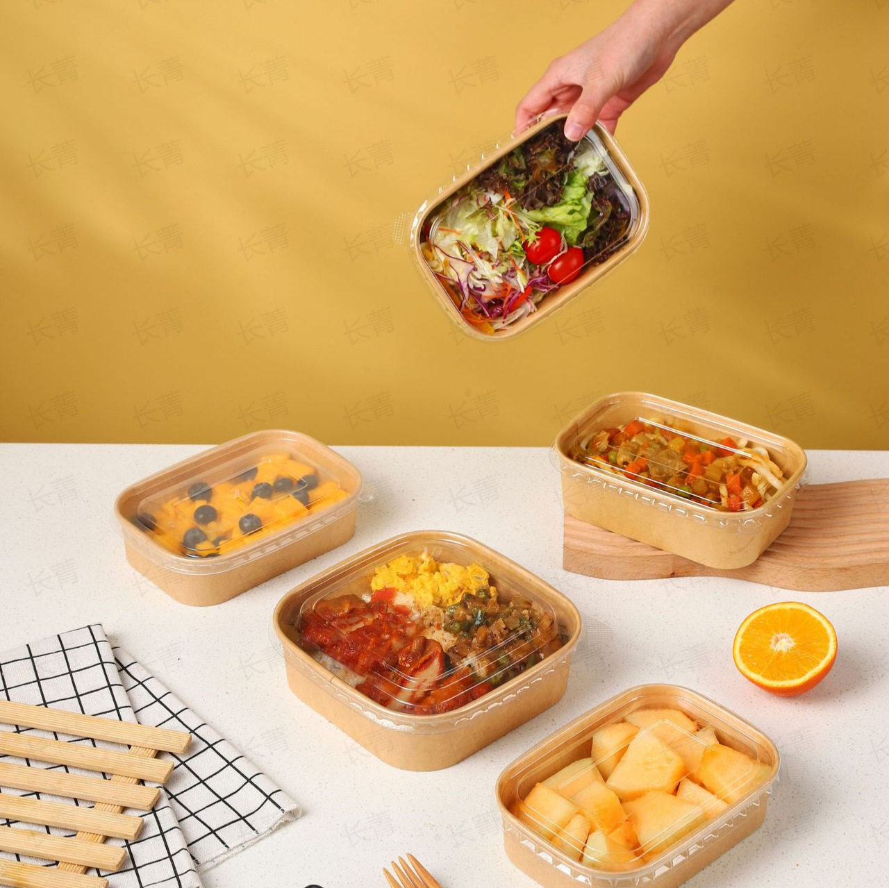 Brown Packing Paper Square Box Cow Cardboard Lunch Box Disposable Takeaway Lunch Fast Food Box Rectangular Lunch Box Environmentally Friendly Salad Box