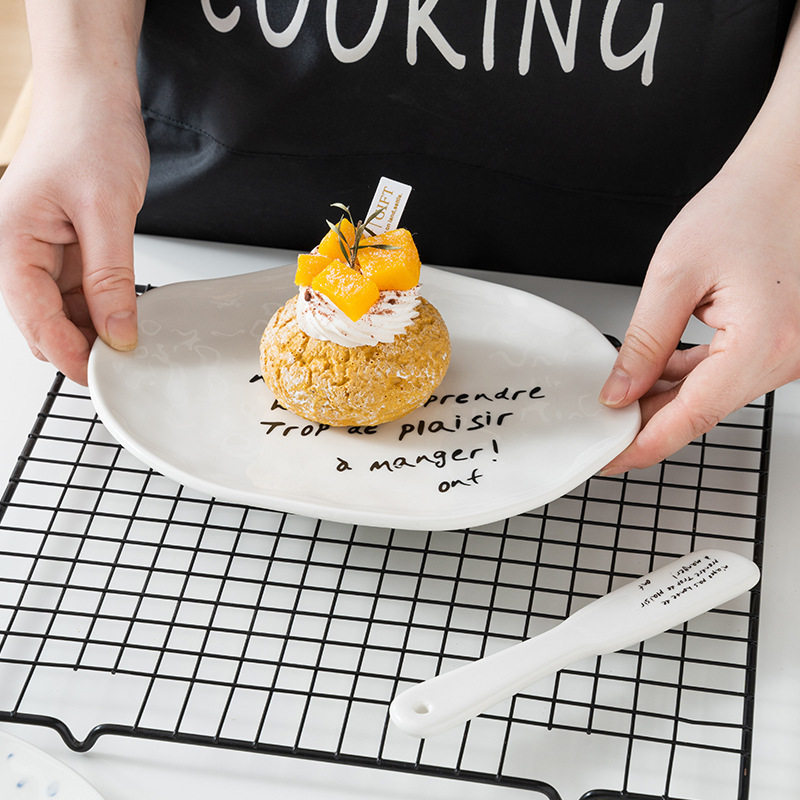 Korean blogger same style niche irregular dessert plate simple letter butter jam knife ceramic Western cheese plate