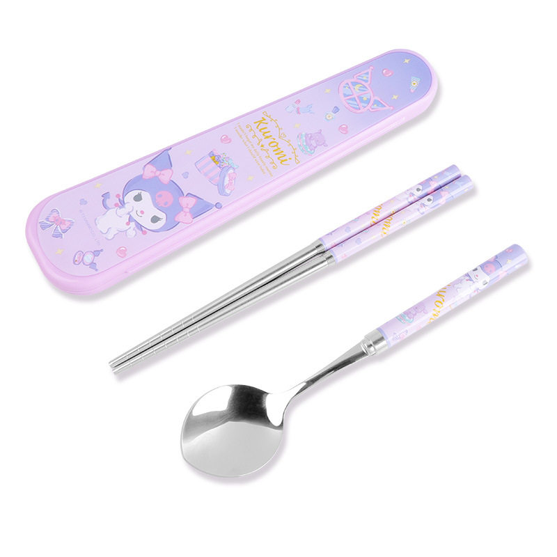 Sanrio Chopsticks Spoon suit Cartoon Storage Box Tableware Children's Primary School Girls School Three-Piece Set for One Person
