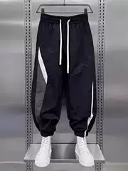 150kg Extra Large Size Hong Kong Style Quick-Dry Patchwork Loose Sports Pants for Men and Women, Summer Trendy Brand Jogger Nine-Point Harem Pants 2