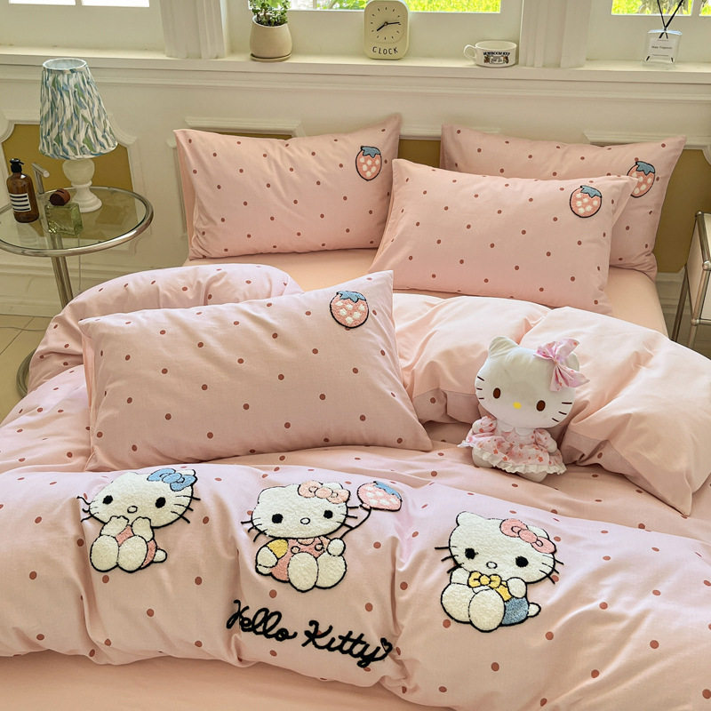 Thickened Brushed Four-Piece Pure Cotton Bed Three-Piece Set Cartoon Children's Student Dormitory Three-Dimensional Towel Embroidery