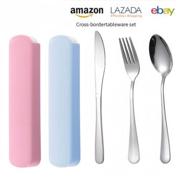 Cross-border source stainless steel tableware outdoor student portable box knife spoon fork suit knife spoon suit