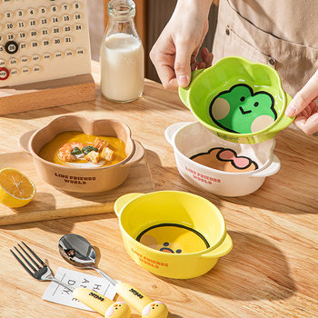 Wholesale Brown Bear Bowl with Handle, Ceramic Baked Cheese Baked Rice Bowl, High-Looking Cute Instant Noodle Bowl, Salad Bowl