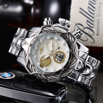 High Quality Quartz Fake Function Three Needle Invictaa Large Dial Steel Belt Men's Watch Cross-Border Best-Selling