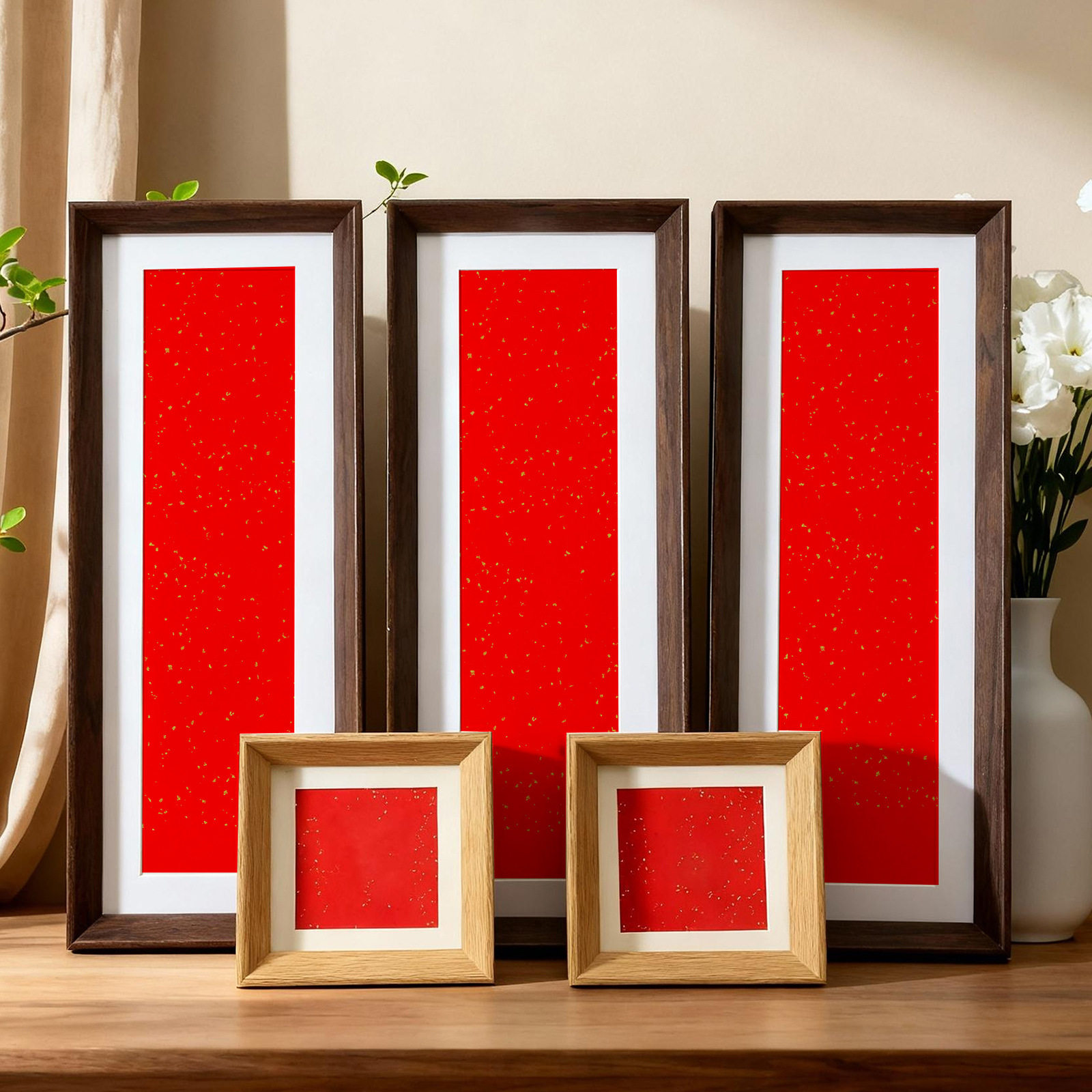 New Chinese Calligraphy Hollow Photo Frame Wooden Brush Calligraphy and Painting Rice Paper Gold Paper DIY Picture Frame Mounting Table