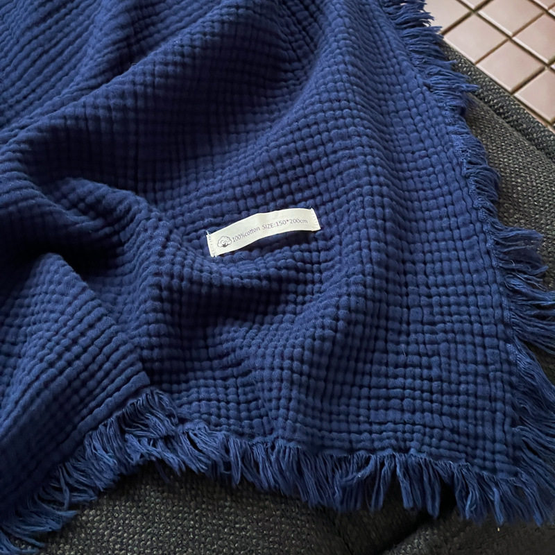 Maillard Style Sofa Blanket, Four-Layer Crinkled Yarn Tassel Blanket, Pure Cotton Office Throw Blanket, Car Leisure Blanket, Dropshipping