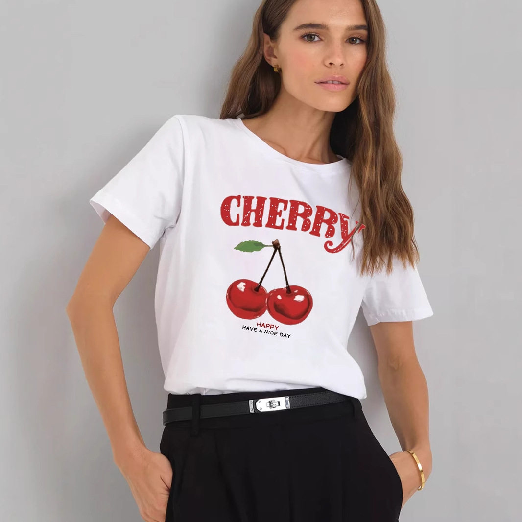 Womens Cotton T Shirt Loose Fit Round Neck Letter Print Summer Casual Wear Wholesale Available
