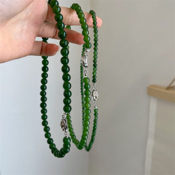 White Green Chalcedony Jade Color Beaded Necklace Ingusset Buckle New Chinese Retro Clavicle Chain Women's Neck Chain
