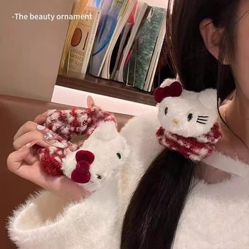 Autumn and Winter wine red KT Cat Bowel Hair Ring Hair Rope Plush Bow Girl Niche Korean-style All-match Marubeni Head