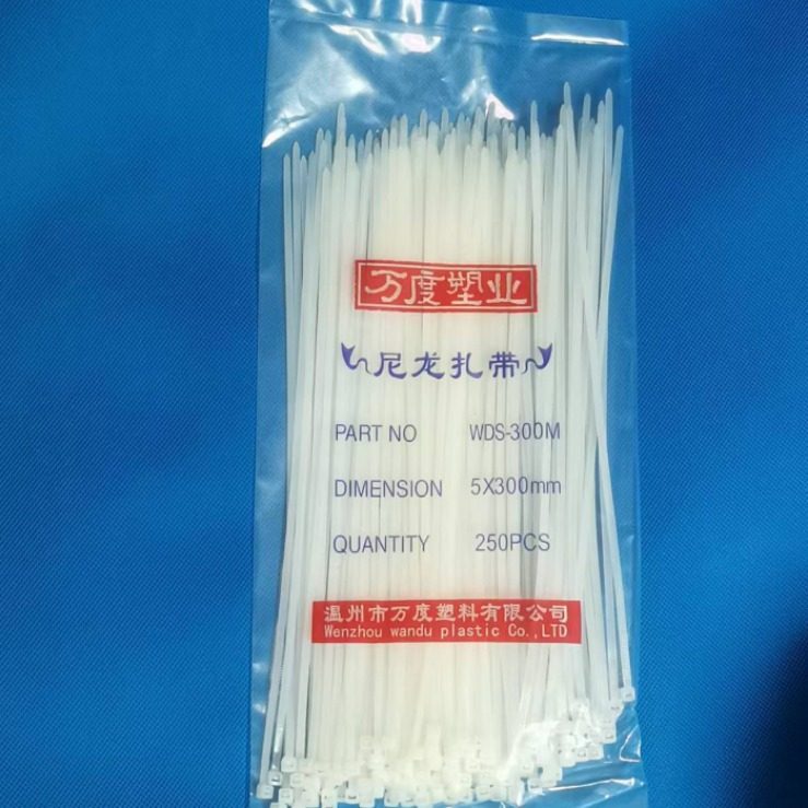 Manufacturer's Ready-made Warp Genuine New Material 5*300mm Self-locking Black and White Nylon Cable Ties