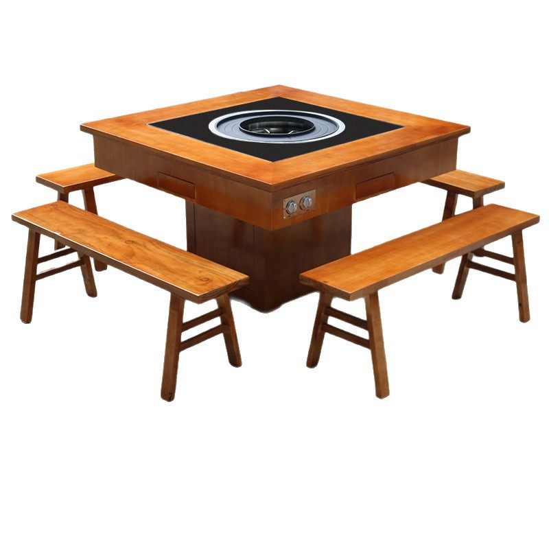 实木大理石烤涮一体火锅桌商用电磁炉一体烧烤桌烤肉桌子无烟桌子