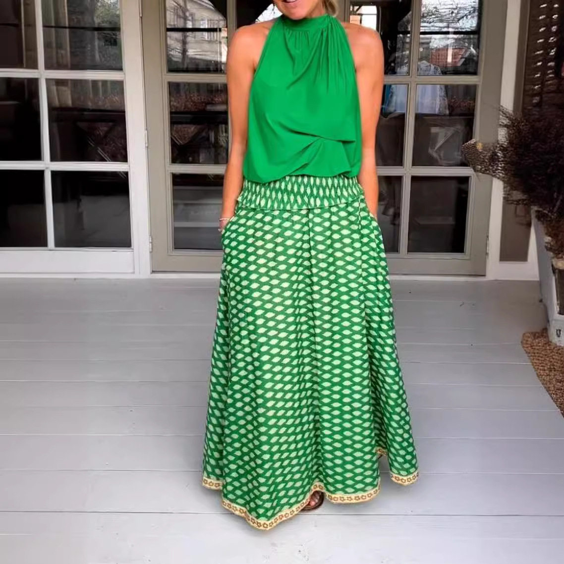 Summer Womens A Line Skirt Diamond Print Pocket Design Casual Style Wholesale Available OEM ODM service