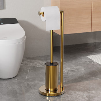 Gold Household Floor-Standing Toilet Brush Paper Towel Holder Integrated Roll Paper Holder Cleaning Brush Removable Bathroom Toilet Paper Holder