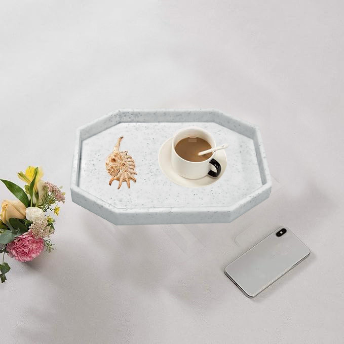 Eight-Sided Bathroom Storage Box, Non-Slip Bedside Table, Coffee Table, Jewelry Desktop Storage Tray, Marble-Patterned Wash Tray