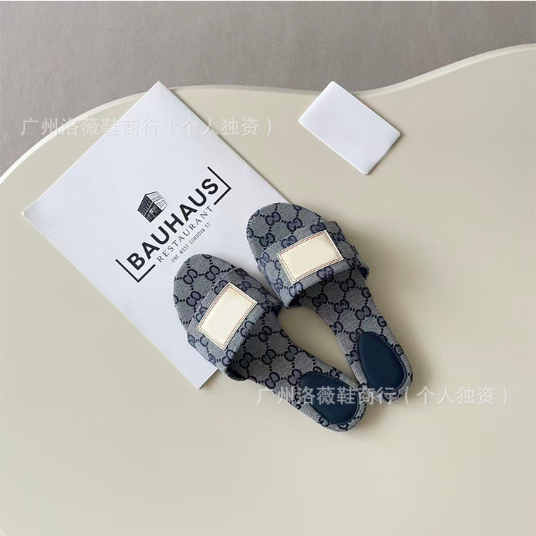 G's New Cloth Label Printed Letters Flats-Soled Slippers, Casual Outer Wear Beach Lightweight Slippers