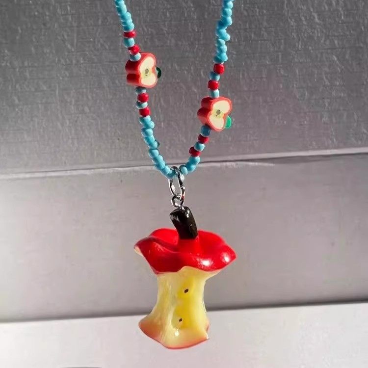 Summer Dopamine Apple Core Beaded Color Necklace Women's 2025 Spring and Summer New Sweet Cool Hot Girl Easiest for Match Clavicle Chain