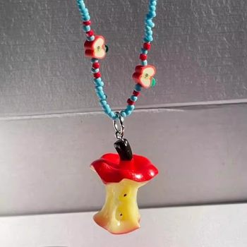 Summer Dopamine Apple Core Beaded Color Necklace Women's 2025 Spring and Summer New Sweet Cool Hot Girl Easiest for Match Clavicle Chain