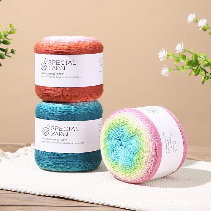 Gradient Spray Rainbow Cake Thread Ball Wool Hand-Knitted Baby Thread Scarf Velvet Cotton Wool Manufacturer Wholesale Knitting