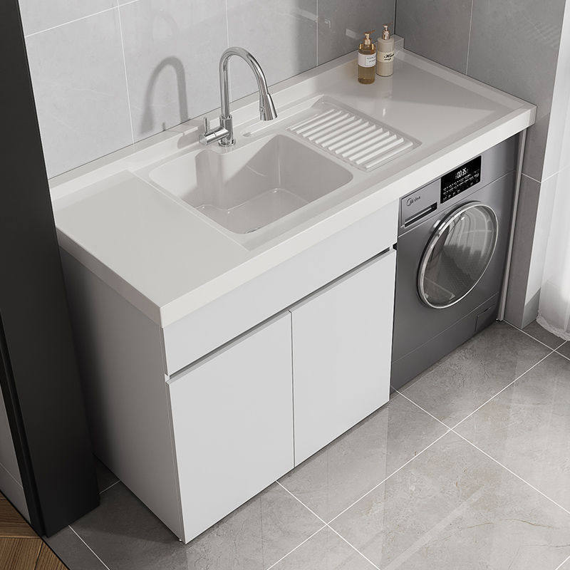Honeycomb Aluminum Balcony Laundry Cabinet Companion Combination Drum Washing Machine Cabinet Integrated Laundry Sink with Washboard