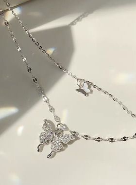 SPARKLE「蝶舞流光」双层蝴蝶项链女ins小众设计感级锁骨链首饰品