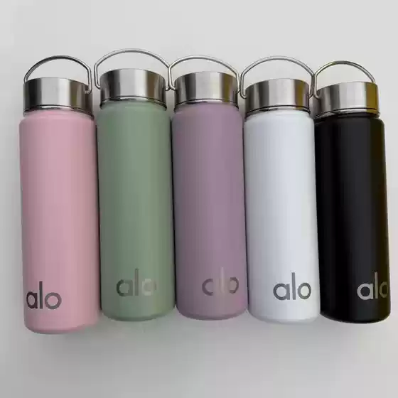 New Alo Water Bottle Thermos Cup, Outdoor Stainless Steel Sports Water Bottle, Portable Handle Cup with Logo