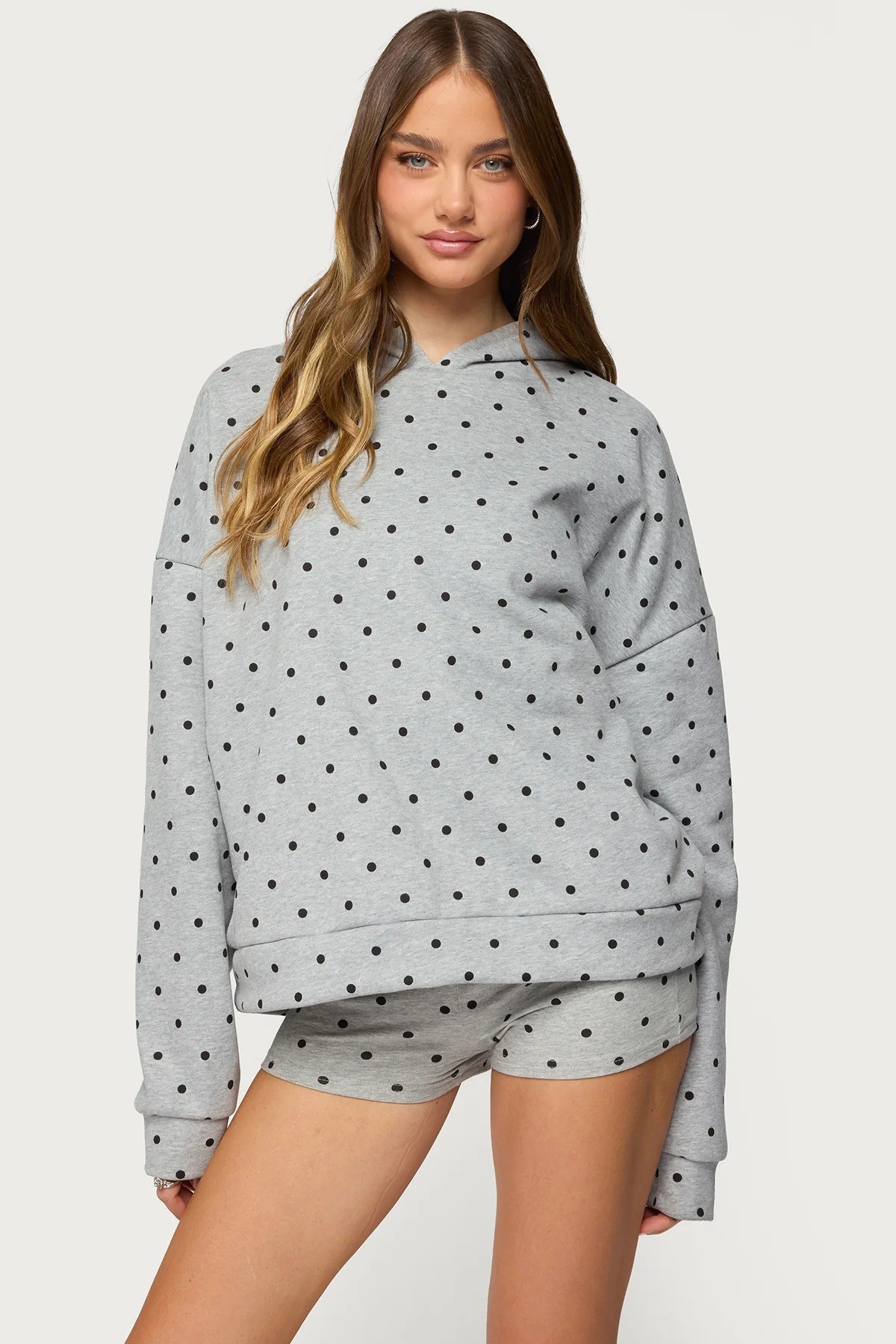 Polka Dot Hoodie and Shorts Set Stylish Casual Comfortable Fabric Perfect for Sports and Leisure Wholesale Available
