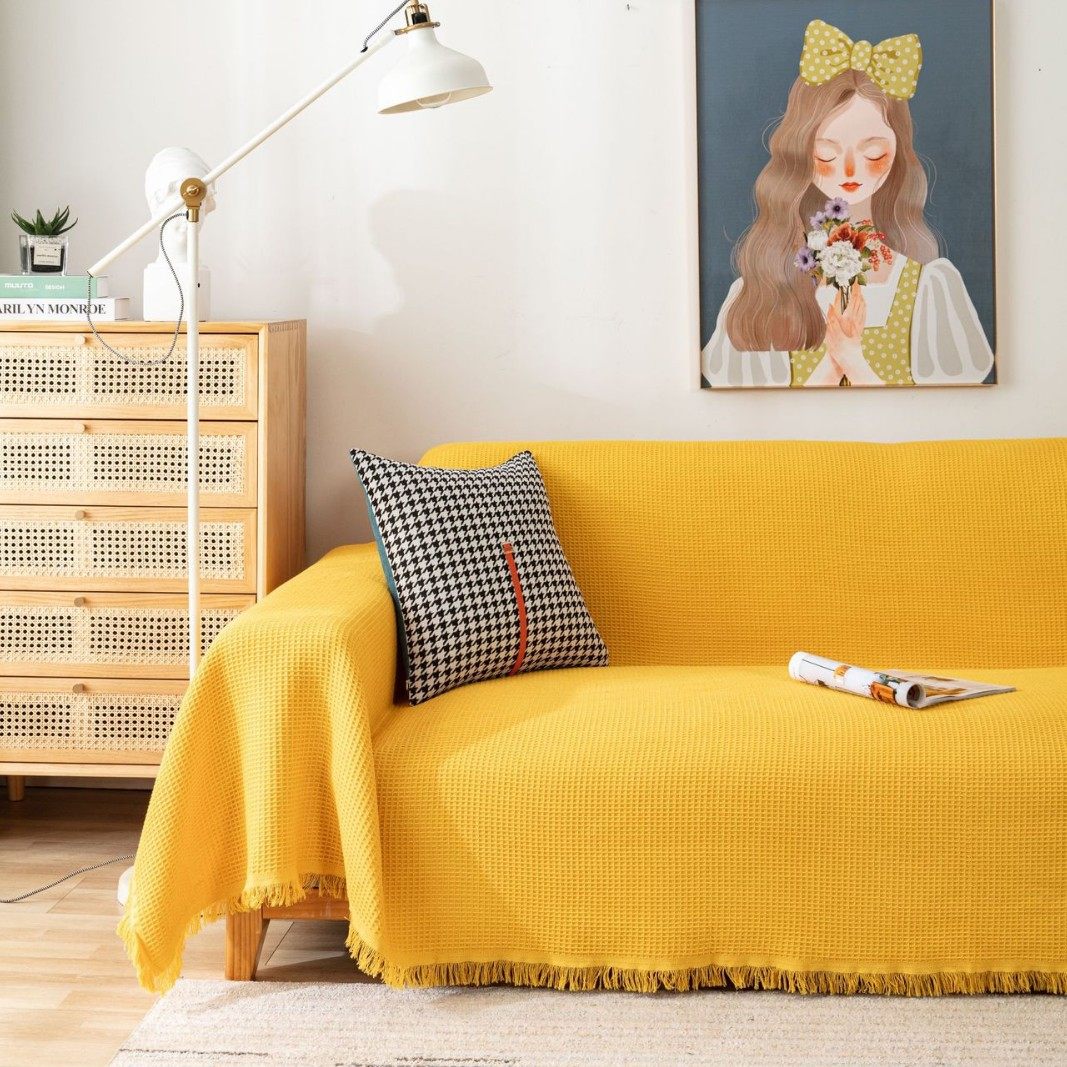 [Dropshipping]Nordic Minimalist Ins-Style Waffle Sofa Throw, Light Luxury Coffee Table Tablecloth, Rug, Sofa Cushion